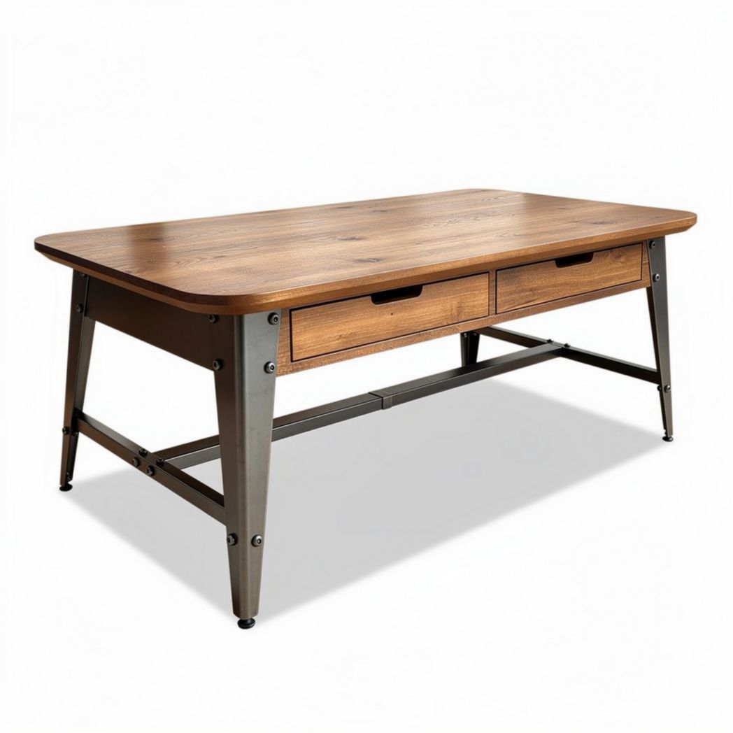 salontafel van hout en metaal met twee lades 120 x 60 x 40cm