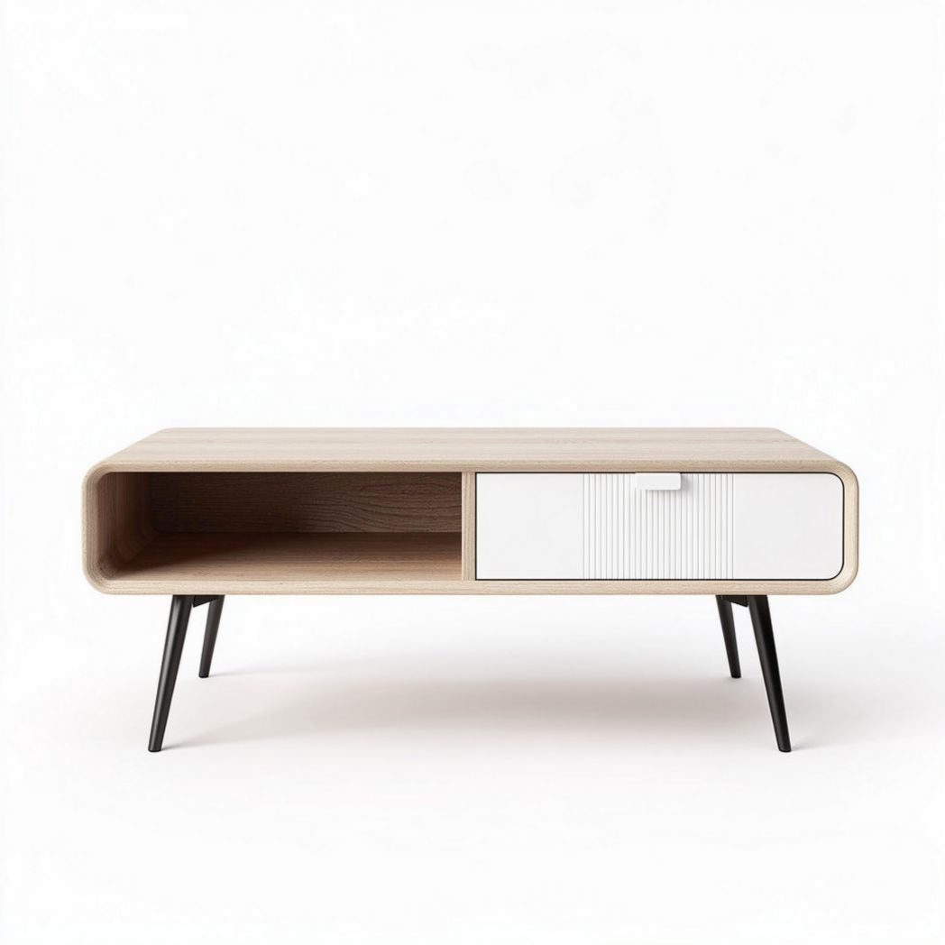 Houten salontafel met lade en open vak 120 x 60 x 40cm beige zwart