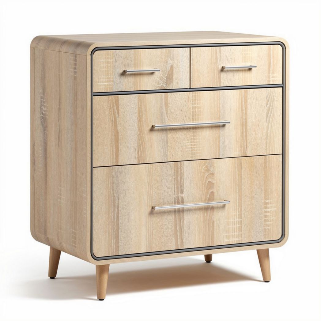 Houten ladekast met vier lades afmeting 80 x 45 x 75cm naturel kleur