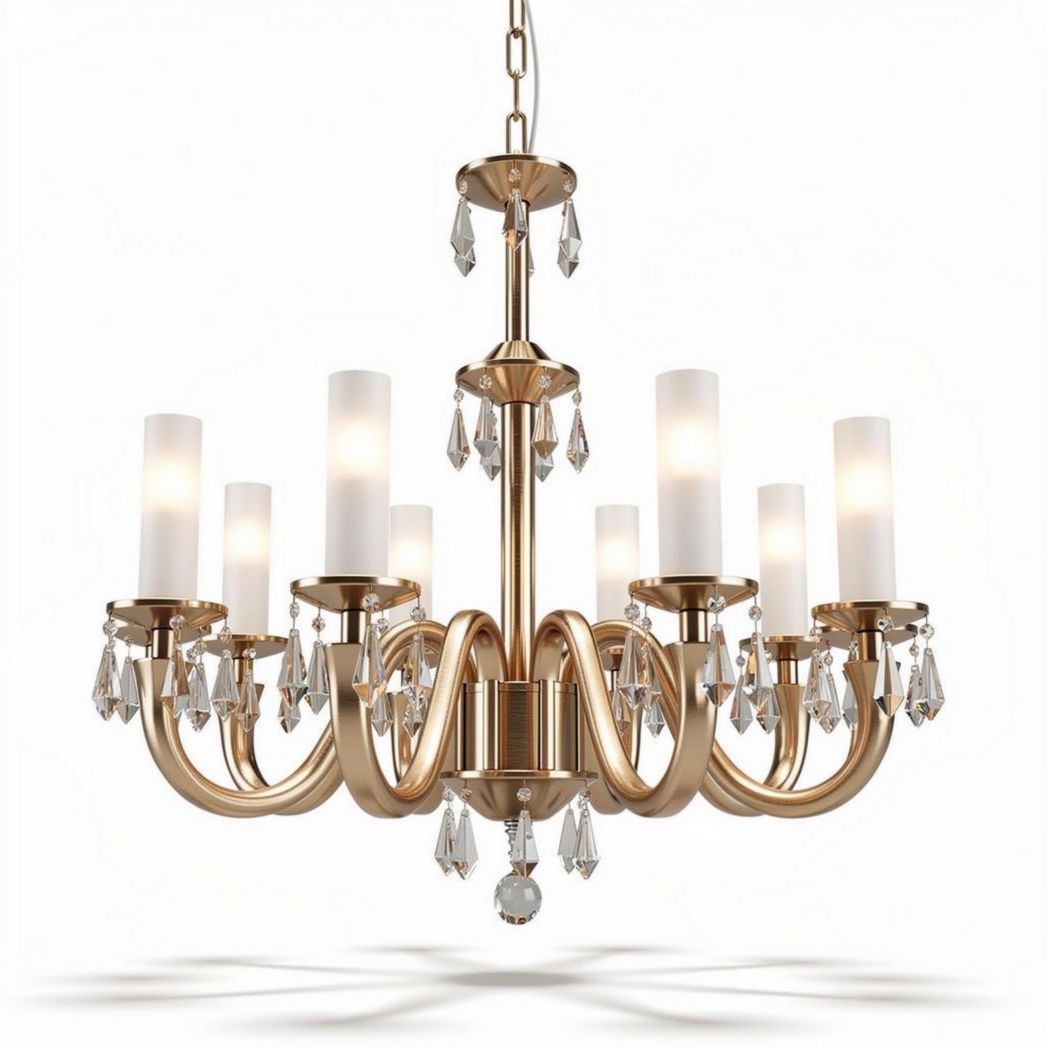 gouden kroonluchter met kristallen details en 10 lichtbronnen 60 x 60 x 70cm