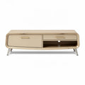 Tv-meubel van hout met lades en open vakken 120 x 40 x 40cm beige