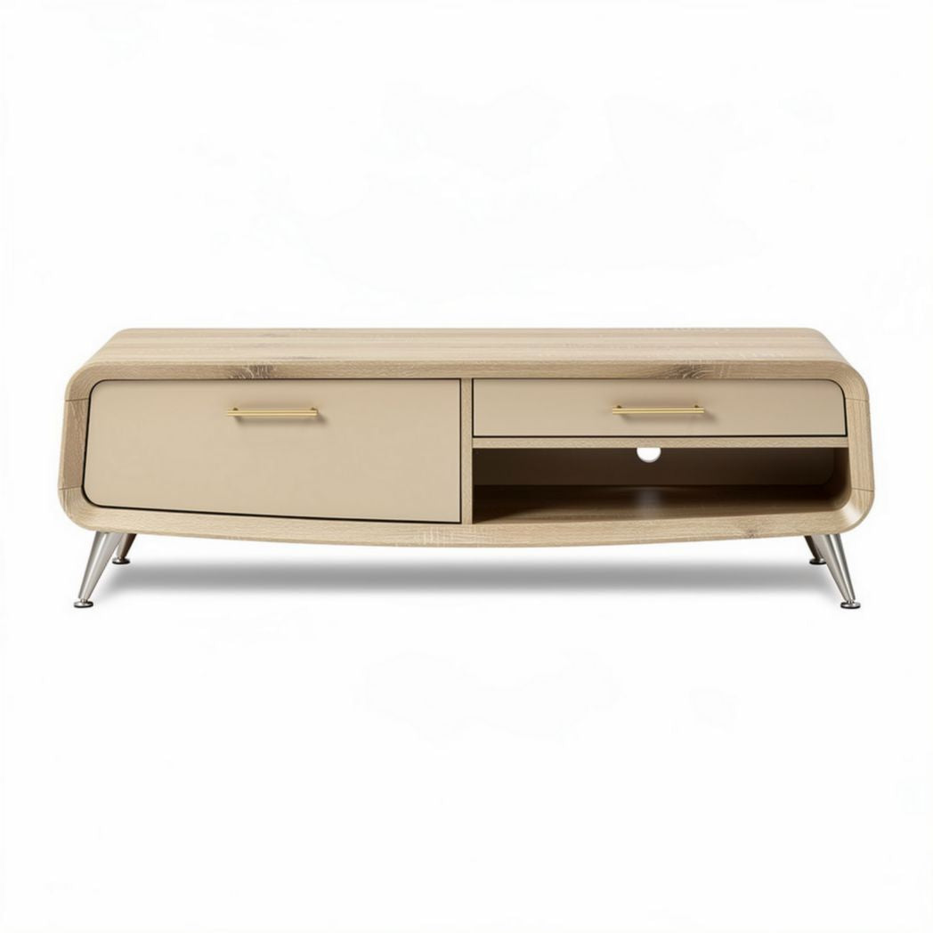 Tv-meubel van hout met lades en open vakken 120 x 40 x 40cm beige