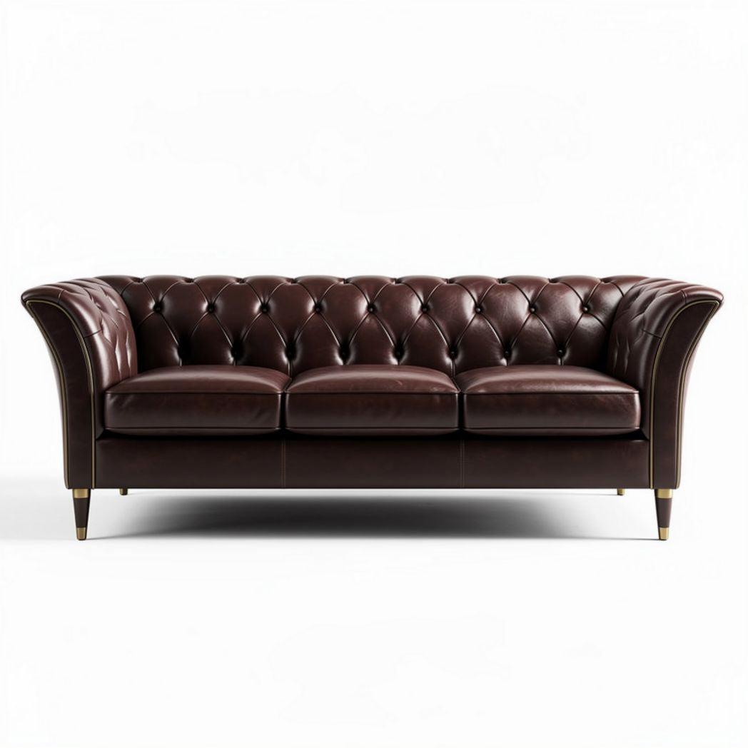 Leren bank met gele knopen 200 x 90 x 85cm in bruin voor woonkamer