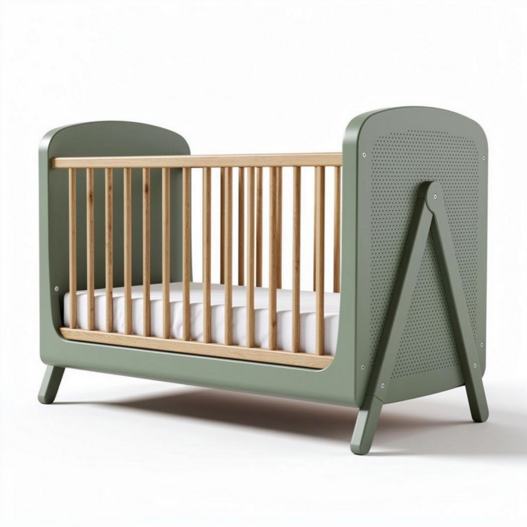 bedje van grijs hout en bamboe met afmeting 135 x 70 x 85 cm