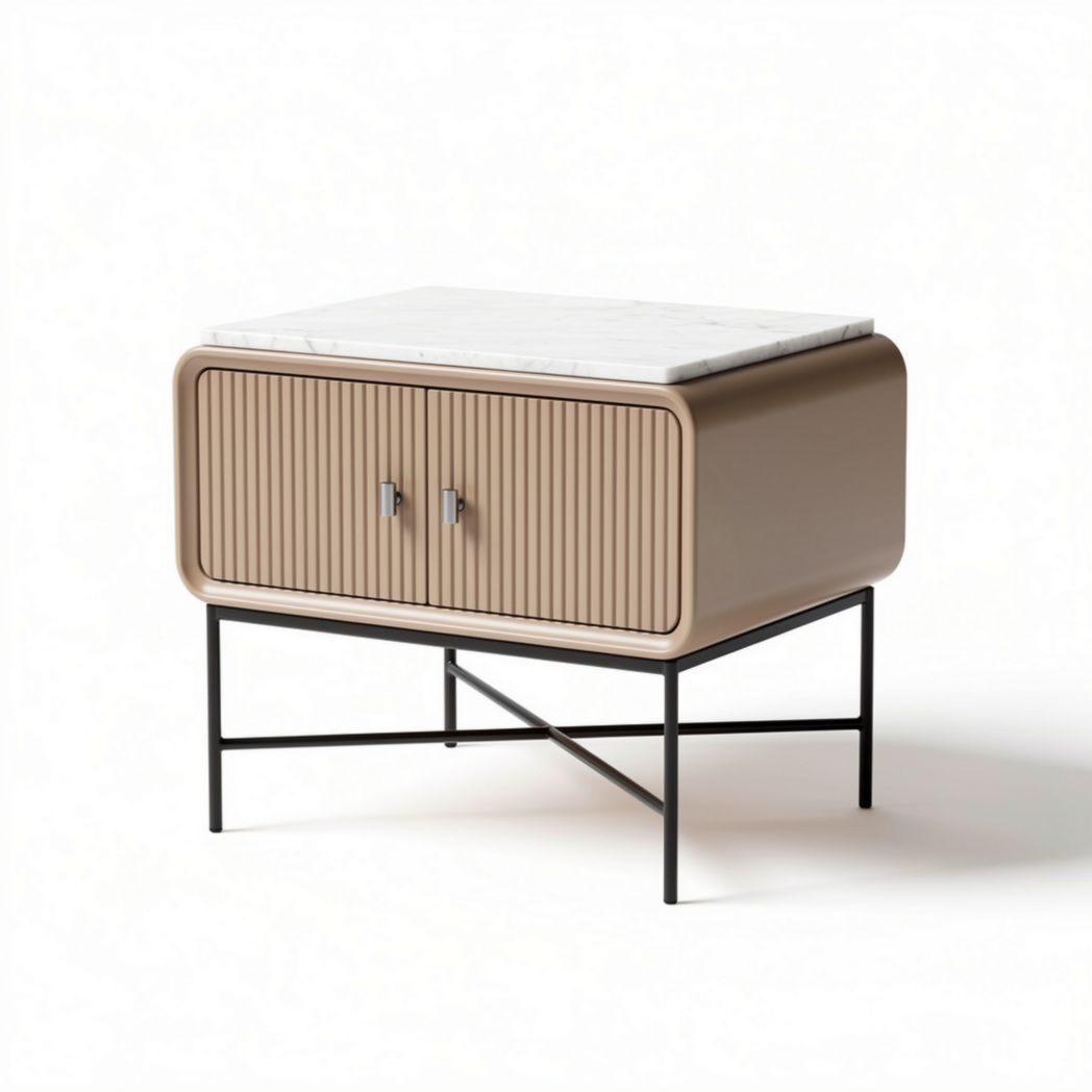 Marmeren salontafel met opbergruimte en metalen poten 60 x 40 x 45cm