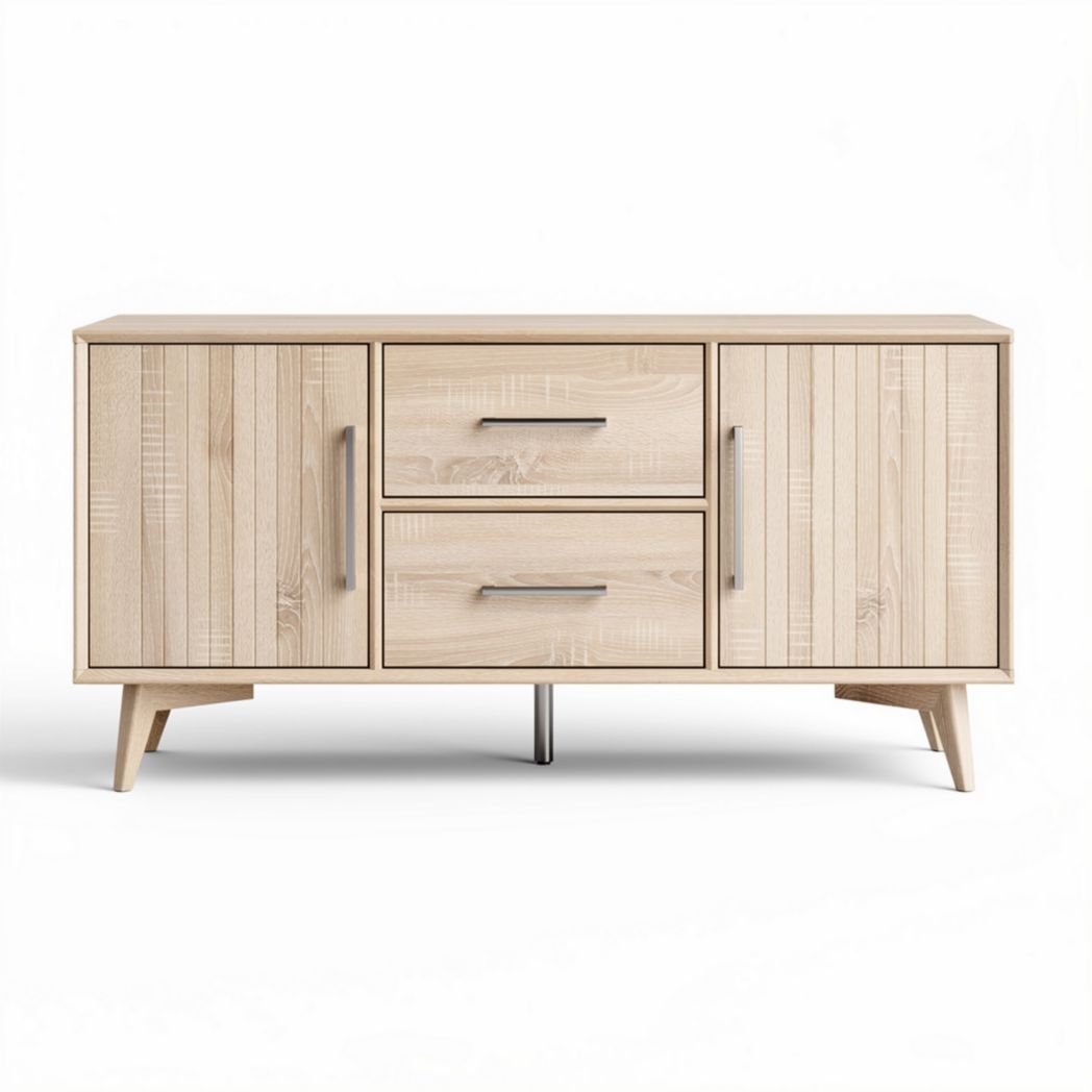 Houten dressoir met twee deuren en drie lades 120 x 40 x 75cm naturel houtkleur