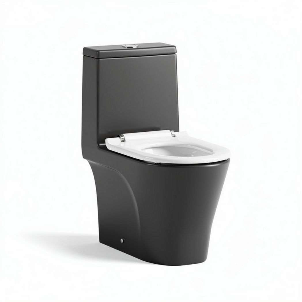 Zwart toilet met geïntegreerde spoelmechanisme afmetingen 70 x 40 x 80cm