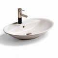 Wastafell oval keramiek met mengkraan en afvoer 50 x 35 x 15cm beige