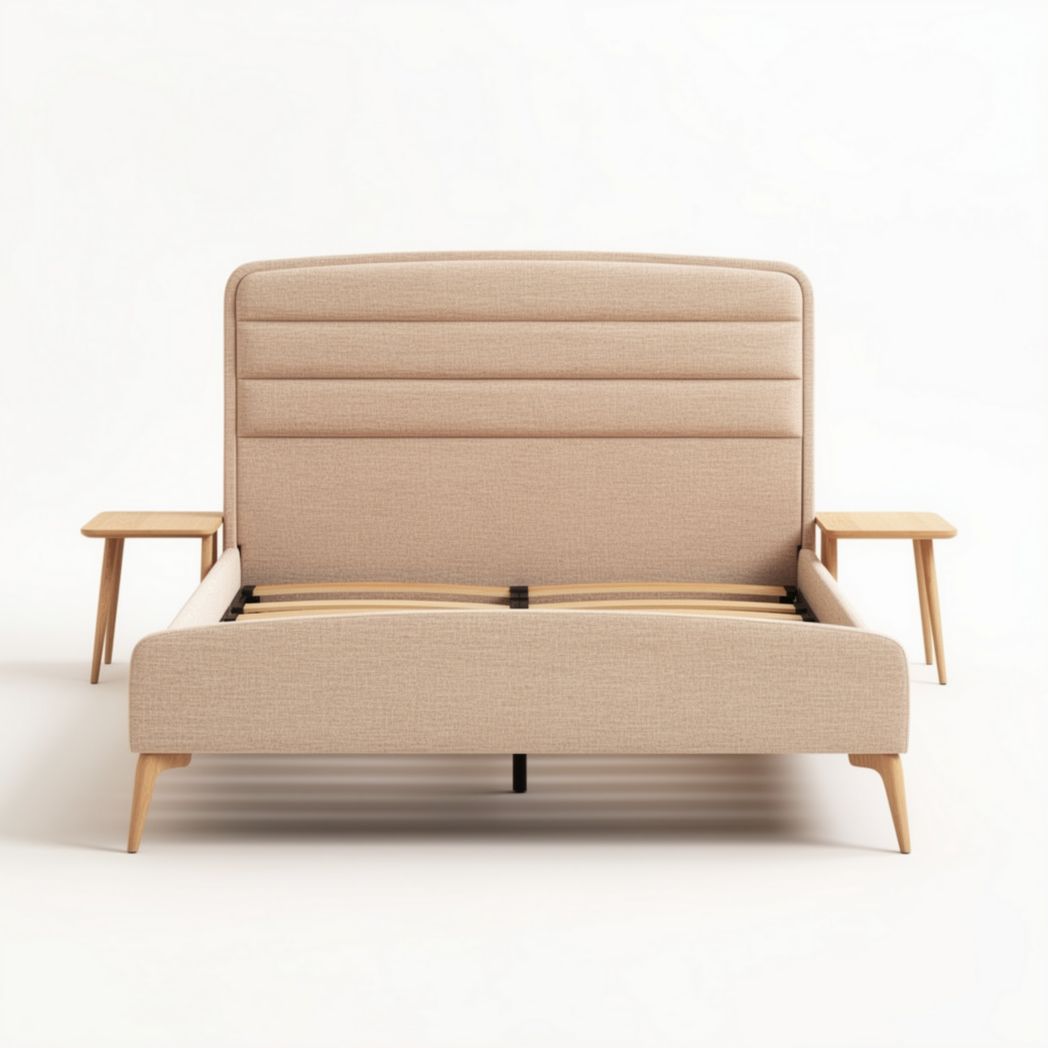 bedbank met gestoffeerde hoofdeinde en houten armleuningen 200 x 160 x 100cm