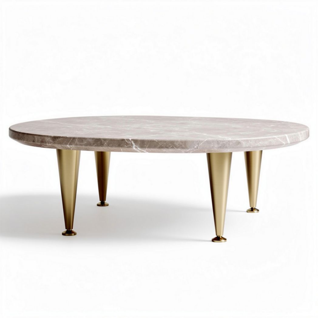 Ronde marmeren tafel met gouden metalen poten 100 x 100 x 45cm