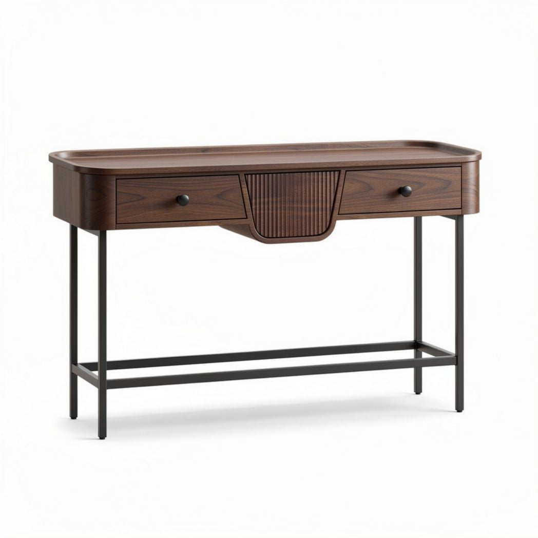 Houten console met metalen onderstel 120 x 40 x 75cm bruin